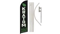 Kratom Sold Here Superknit Polyester Swooper Flag Size 11.5ft by 2.5ft & 6 Piece Pole & Ground Spike Kit