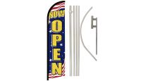 Now Open Superknit Polyester Swooper Flag Size 11.5ft by 2.5ft & 6 Piece Pole & Ground Spike Kit