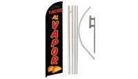 Tacos Al Vapor Superknit Polyester Swooper Flag Size 11.5ft by 2.5ft & 6 Piece Pole & Ground Spike Kit