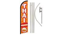 Thai Food Superknit Polyester Swooper Flag Size 11.5ft by 2.5ft & 6 Piece Pole & Ground Spike Kit