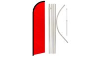 Red Solid Color Superknit Polyester Swooper Flag Size 11.5ft by 2.5ft & 6 Piece Pole & Ground Spike Kit