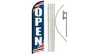 Open Patriotic Superknit Polyester Swooper Flag Size 11.5ft by 2.5ft & 6 Piece Pole & Ground Spike Kit