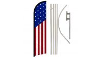 USA Classic Superknit Polyester Swooper Flag Size 11.5ft by 2.5ft & 6 Piece Pole & Ground Spike Kit