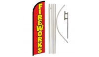 Fireworks Red Superknit Polyester Swooper Flag Size 11.5ft by 2.5ft & 6 Piece Pole & Ground Spike Kit