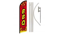 BBQ Red Superknit Polyester Swooper Flag Size 11.5ft by 2.5ft & 6 Piece Pole & Ground Spike Kit