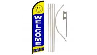 Welcome Drive In Windless Banner Flag & Pole Kit
