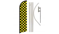 Yellow & Black Checkered Windless Banner Flag & Pole Kit