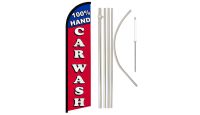 100% Hand Car Wash Superknit Polyester Swooper Flag Size 11.5ft by 2.5ft & 6 Piece Pole & Ground Spike Kit