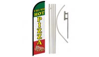 Fresh Hot Pizza Superknit Polyester Swooper Flag Size 11.5ft by 2.5ft & 6 Piece Pole & Ground Spike Kit