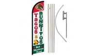 Tacos & Burritos Superknit Polyester Swooper Flag Size 11.5ft by 2.5ft & 6 Piece Pole & Ground Spike Kit