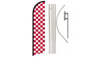 Red & White Checkered Windless Banner Flag & Pole Kit