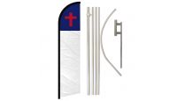 Christian Superknit Polyester Swooper Flag Size 11.5ft by 2.5ft & 6 Piece Pole & Ground Spike Kit