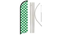 Green & White Checkered Windless Banner Flag & Pole Kit