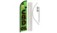 CBD Oil Superknit Polyester Swooper Flag Size 11.5ft by 2.5ft & 6 Piece Pole & Ground Spike Kit