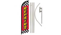 Repairs Red Checkered Superknit Polyester Swooper Flag Size 11.5ft by 2.5ft & 6 Piece Pole & Ground Spike Kit