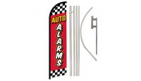 Auto Alarms (Red Checkered) Windless Banner Flag & Pole Kit