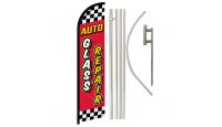 Auto Glass Repair Red & Yellow Superknit Polyester Swooper Flag Size 11.5ft by 2.5ft & 6 Piece Pole & Ground Spike Kit