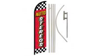 Auto Stereos Red Checkered Superknit Polyester Swooper Flag Size 11.5ft by 2.5ft & 6 Piece Pole & Ground Spike Kit