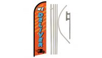 We Deliver (Orange & Blue) Windless Banner Flag & Pole Kit