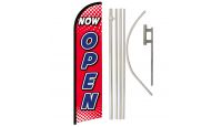 Now Open (Red & White)  Windless Banner Flag & Pole Kit
