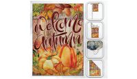 H&G Studios  Welcome Autumn Pumpkins  Printed Polyester Flag 12in by 18in with close ups of material and on pole