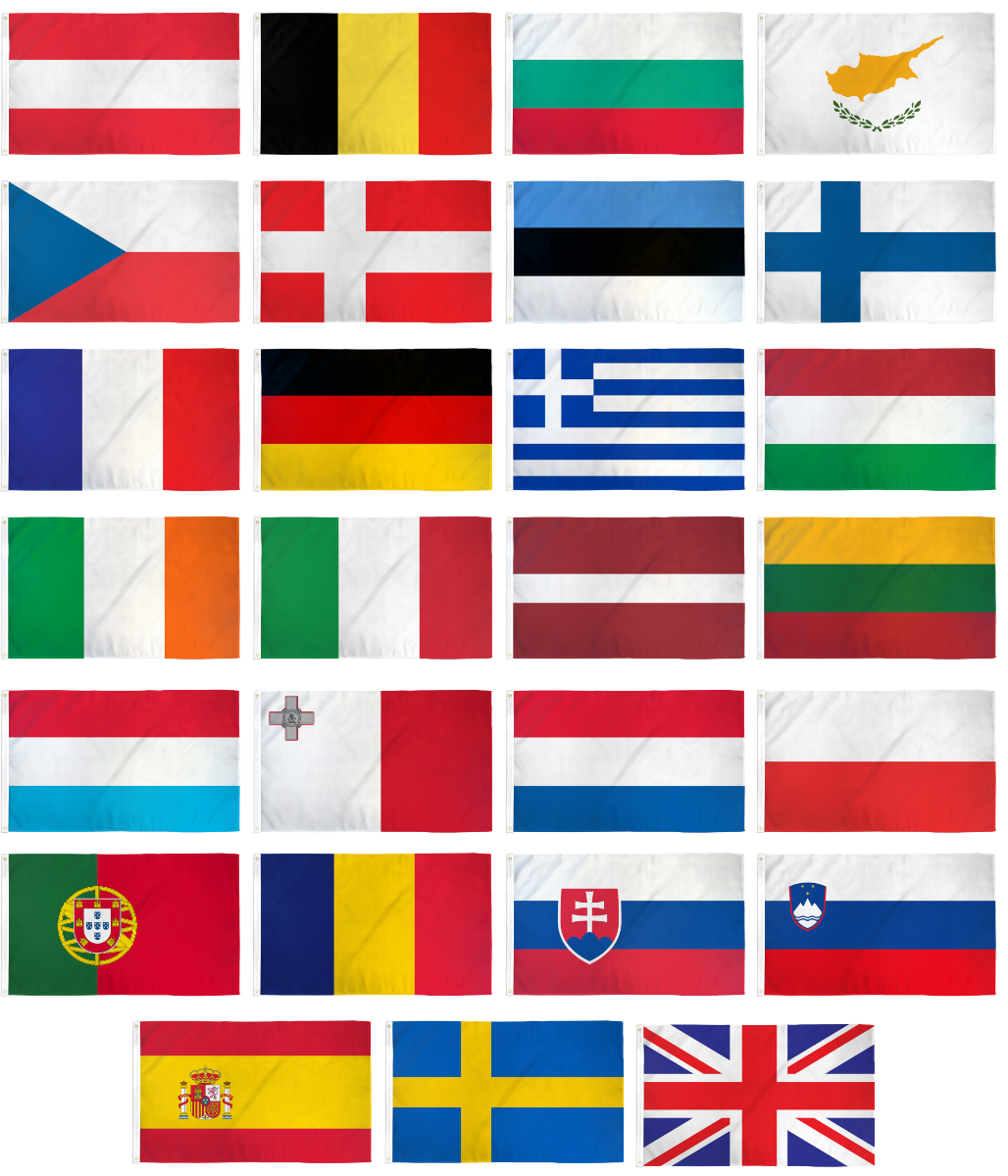Set of 27 European Union Country Flags 4x6in Stick Flags of the European Union 