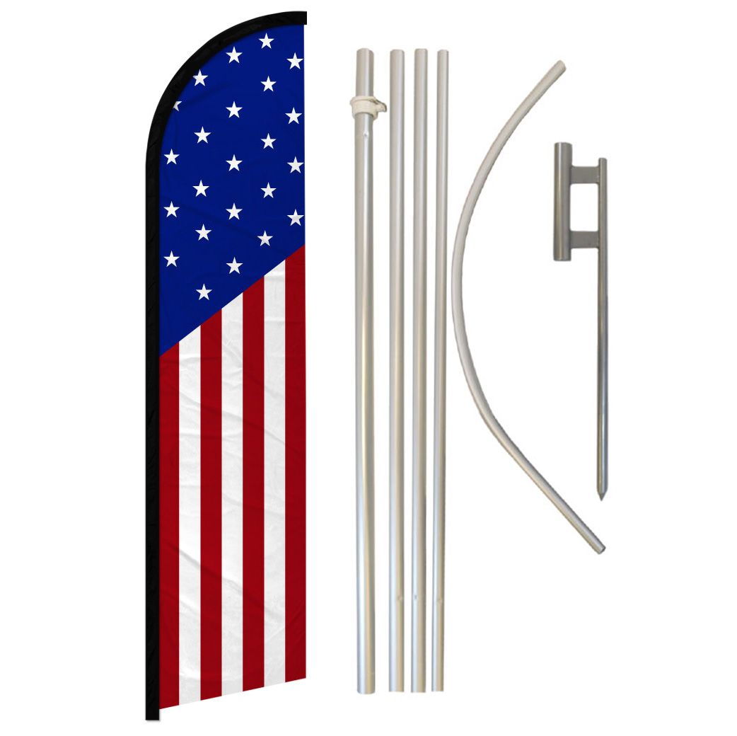 Happy 4th of July 15' Feather Banner Swooper Flag Kit with pole+spike 