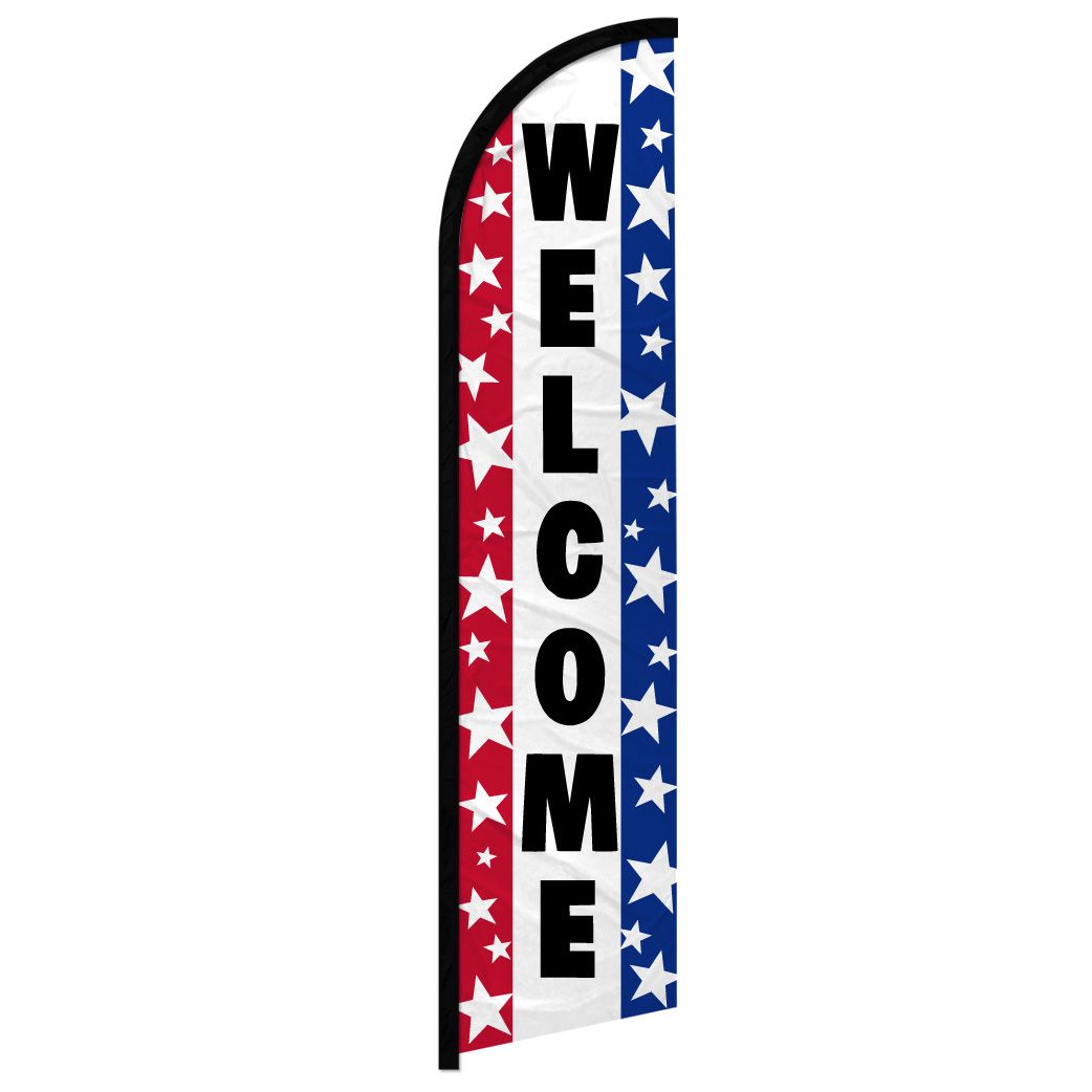 Welcome Windless Swooper Advertising Feather Flag Open Flag RWB Stars 